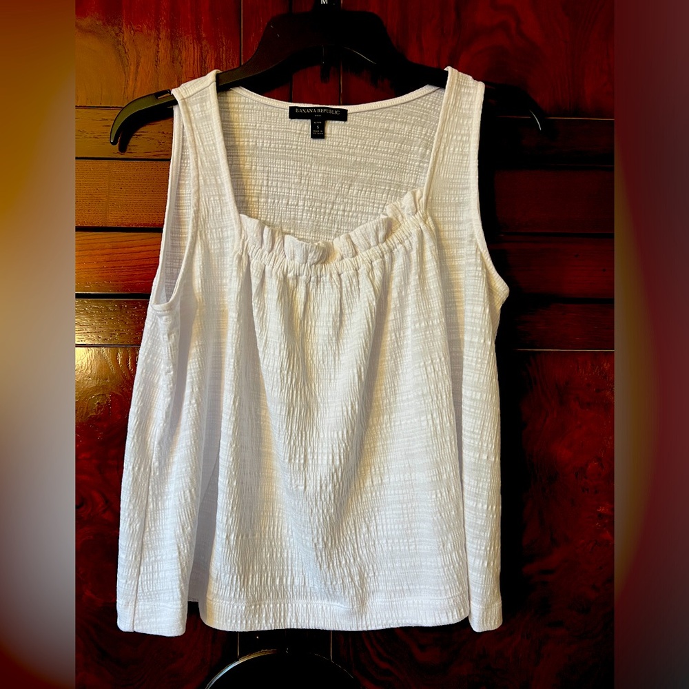 Banana Republic White Smocked Tank Top